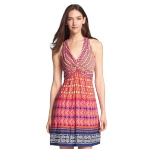 Laundry by Shelli Segal POP ORANGE MULTI CINCHED HALTER DRESS Size 6